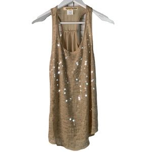 T15 Eyeshadow tan ecru with clear large sequins tank racer back with pleats sz M